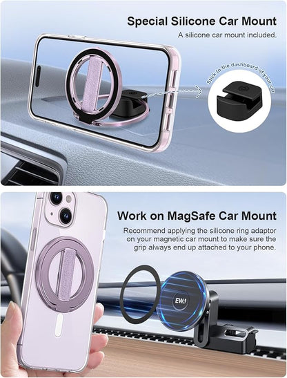 EWA MagOne Ultra Phone Grip Stand with Replaceable Elastic Finger Loop, Removable Magnetic Ring Holder Kickstand Loop, Accessories for iPhone 16, 15, 14, 13 Pro/Max/Plus (Purple)