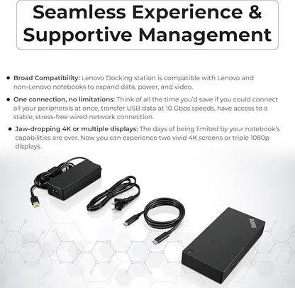 Lenovo 40AS0090USThinkpad Docking Station - Supports 4K Display, 1 Year Warranty, USB C Gen 2 Dock with 90W Adapter + 4K HDMI Cable + USB-C Cable + 4K DisplayPort Cable + Microfiber Cloth (Renewed)