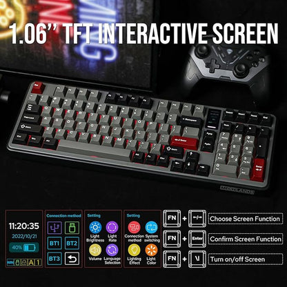 Vibe99 Wireless Gaming Keyboard with 1.06'' Screen, 96% Hot Swappable Creamy Mechanical Keyboard with Gasket Structure, BT5.0/2.4GHz/USB-C, 5-Layer Padding, RGB, NKRO for Win/Mac (Black)