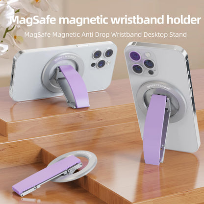 RESPECTED-BRO-Magnetic-Phone-Grip-Stand, Magnetic Phone Ring Holder Kickstand with Silicone Finger Strap, Compatibility for iPhone 17/16/15/14/13/12, Android, and More (Purple)