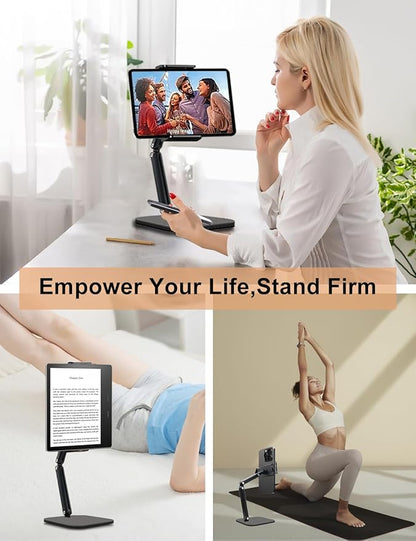 Tablet Stand for iPad, Aluminum Multi-Angle Adjustable Tablet Holder, Heavy-Duty Metal Base for Desk, Compatible with 5.1''-13'' iPad Pro, Surface, Kindle, Tablets, Portable Monitors and More