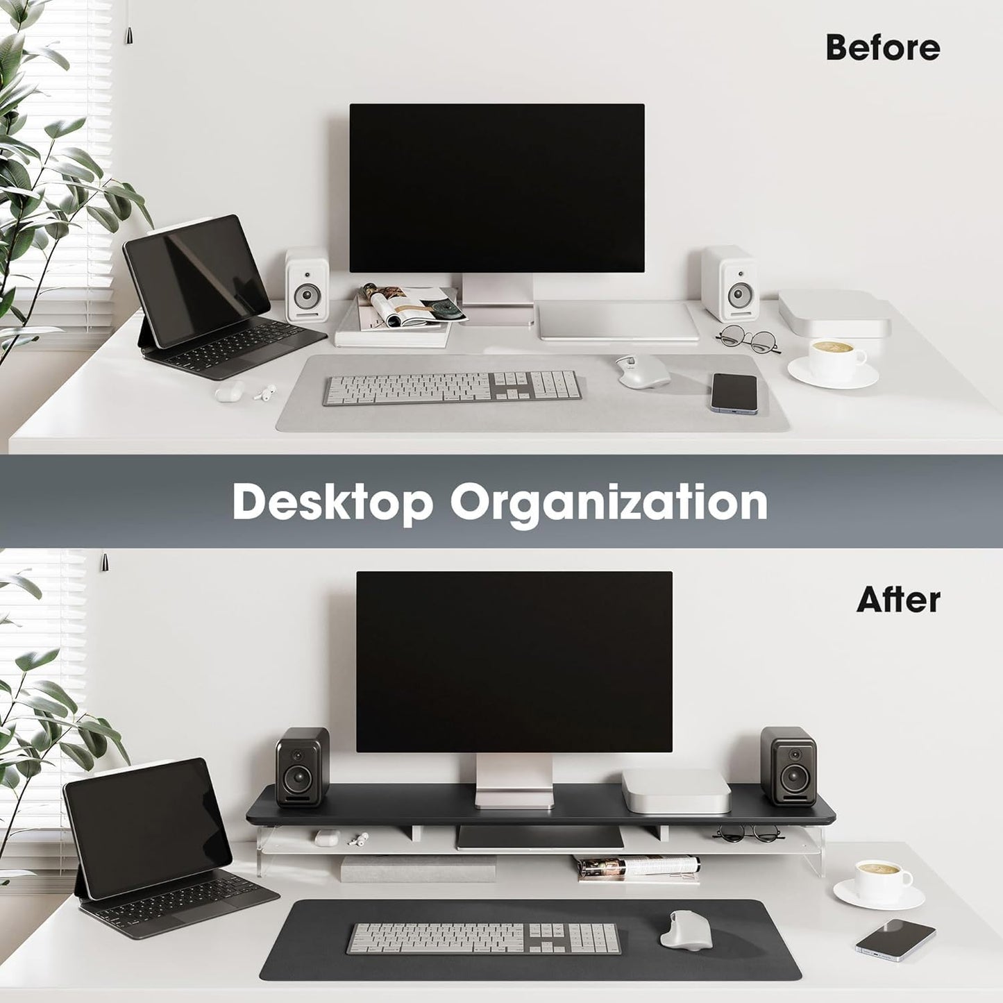 Fenge 42.5" Dual Monitor Stand with Clear Acrylic Legs, Black