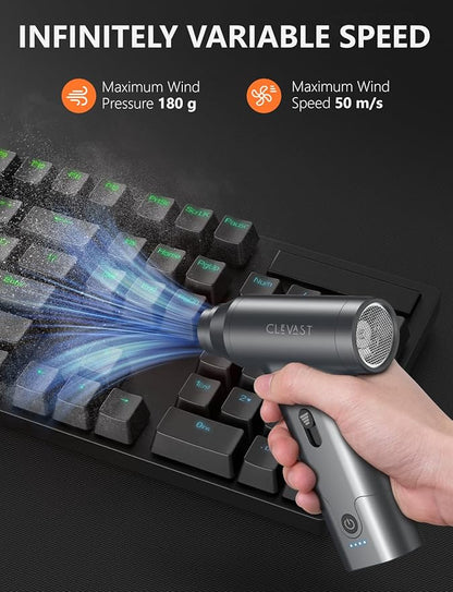 CLEVAST Compressed Air Duster - Cordless Mini Air Blower with Stepless Speed Control, 130000 RPM Brushless Motor, Rechargeable Electric Duster for PC, Keyboard, Car, Electronics Cleaning Kit
