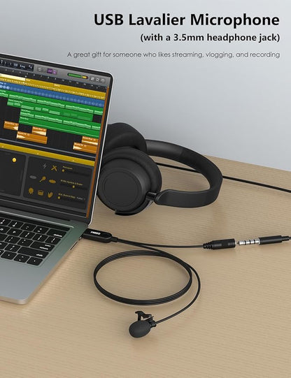 MillSO USB Lavalier Microphone with Headphone Jack Omnidirectional External Lapel USB PC Microphone for Computer, Laptop, YouTube, Meeting, Recording, Podcasting, Gaming - 2M/6.5FT