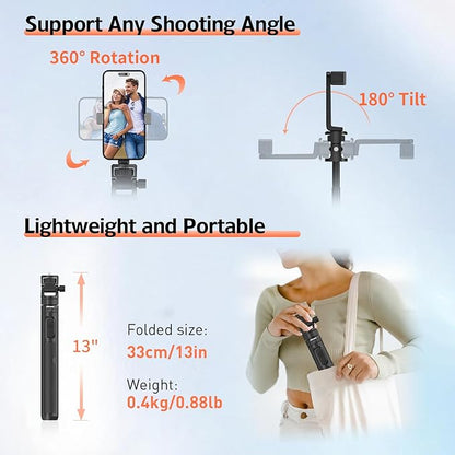 70" Phone Tripod & Selfie Stick, Extendable Tripod for iPhone Stand with Wireless Remote, Lightweight Travel Stand for Vlogging/Live Streaming, Compatible with iPhone Android, Cameras