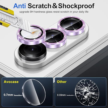 for Samsung Galaxy Z Fold 7 Camera Lens Protector, Individual Metal Ring Tempered Glass Lens Cover, [Strong Adsorption] Scratch Resistant Ultra-Thin HD Clear Lens Cover, 1 Set-Purple Sparkly