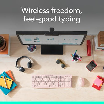 Logitech MK270 Wireless Keyboard and Mouse Combo for Windows, 2.4 GHz, 8 Multimedia Keys, PC, Laptop, Wireless Keyboard Compact Mouse Combo - Rose