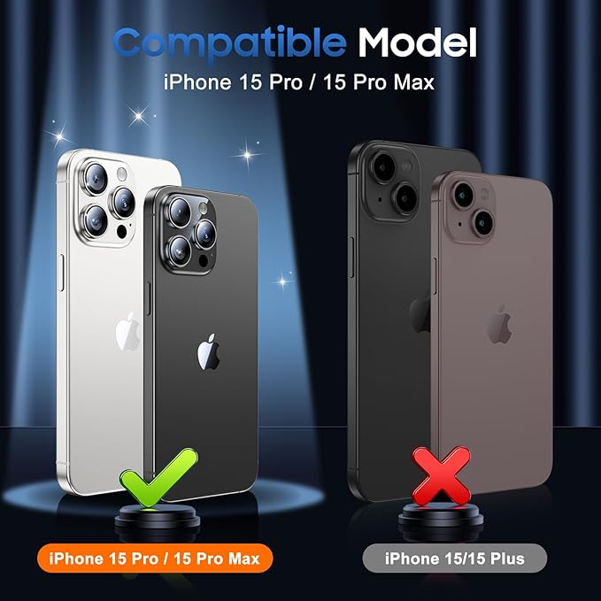 UniqueMe for 3 Pack iPhone 15 Pro/iPhone 15 Pro Max Camera Lens Protector, [Drop Protection] [Case Friendly] Camera Cover Screen [Update New Version] - Intergrated Glitter Silver
