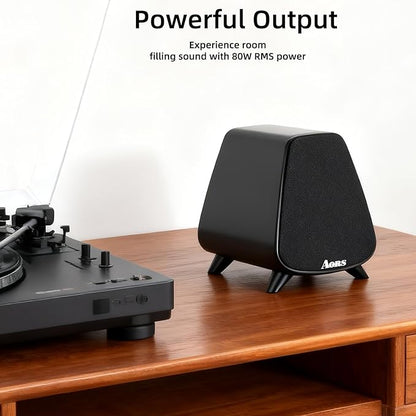 AS31 Active Bookshelf Speakers – 80W RMS 2-Way Stereo / 3″ Long-Stroke Woofer & 20 mm Silk Dome Tweeter – Bluetooth 5.3, RCA + Optical Inputs, Sub-Out & Remote Control – Wooden（Black）