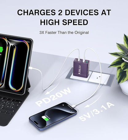 [2Pack] 50W USB C Plug,5-Port Fast Charger Block PD+QC Cube Wall Charging Box Brick for iPhone 16/15/14/13 for Samsung Galaxy S24/S23/S22/S21+/S21 Ultra, Magsafe Wireless Charger,(Purple)