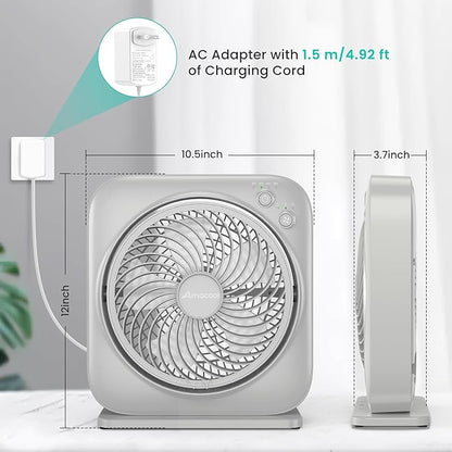 AMACOOL Table Fan, 12 inch Box Fan with 3 Adjustable Speeds & 8HRS Timer, Adjustable Angle Quiet Air Circulator, Desktop Fan for Bedroom Bathroom Kitchen Office, AC Adapter Included (Grey)