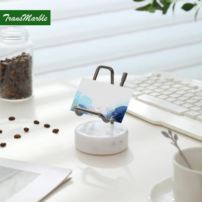 TransMarble Marble Phone Stand with Metal Holder, Charging Available While Using, Swipe Up to Unlock, Made of Natural Marble as Business Card Holder for Office Desk (Starry White + Black)