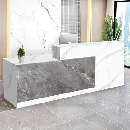 Reception Desk with Counter Modern Checkout Counter with Lockable Drawer Keyboard Tray Receptionist Desk for Office Salon Reception Table F Left 79inch/200cm