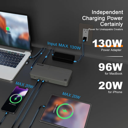 AUIMCE MacBook Docking Station 3 Monitors, Displaylink Laptop Docking Stations with 130W Power Supply,15 in 1 USB C Triple 4K Display Dock for MacBook Pro/Air and USB-C/A Port Computer (3 HDMI, 2 DP)