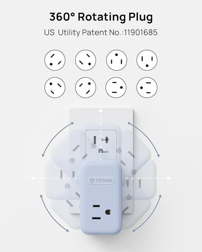 TROND Outlet Extender with 360 Rotating Plug, 3 Way Plug Splitter with PD 20W USB C Adapter, Multi Wall Adapter, Colorful Outlet Extension for Home Decoration, Travel Cruise Essentials