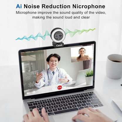 4K Webcam with Light, HD Webcam for PC with Remote Control, Built-in Privacy Cover, Adjustable Brightness, Noise Reduction Mics, for Zoom Skype Teams Laptop and Google Meet