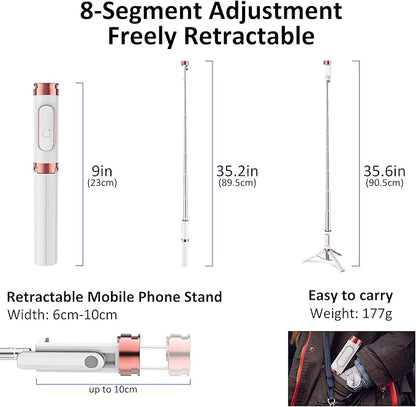 Aluminum Alloy Selfie Stick Tripod with Remote, Foldable Travel Tripod Stand 270 Rotation Compatible with iPhone/Android/Go Pro Camera