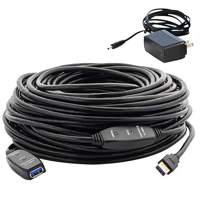 50 Feet Active USB Extension Cable 3.0 Male to Female with 2 Extension chipsets Signal Booster - Active Extension/Repeater Cord 15 Meters / 50 Feet (AC Power Supply Included)