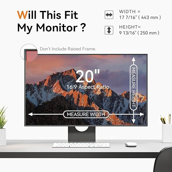 [5-Pack] 20 Inch Computer Privacy Screen for 16:9 Widescreen Monitor, Anti Glare Anti-UV Eye Protection Desktop PC LED Monitor Filter, Removable Anti-Scratch Screen Film 20in