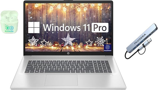 HP 17.3" Business Laptop Computer, 64GB RAM 2.2TB Storage (2TB SSD+256GB Docking Station Set), 10-Core Intel Core i5, Windows 11 Pro & Microsoft Office Included, Fingerprint Reader, PLUSERA Earphones