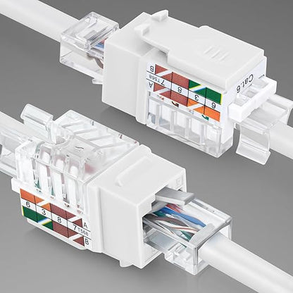 Everest 45° Angled RJ45 Cat6 Keystone Jacks 50-Pack in White - Slim Profile Female RJ45 Connectors - Cat 6 Keystone Jack - Compatible with 45° Angled Speed Termination Tool - 45Term (B0BL3GS7ZY)