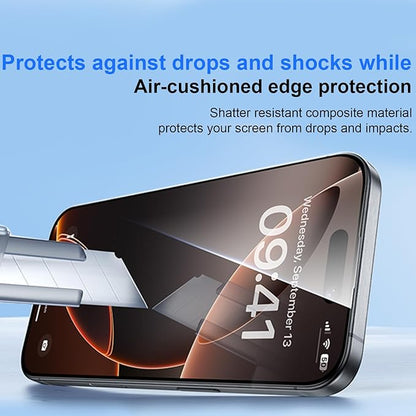 OneFish Full Edge Coverage Tempered Glass Screen Protector for IPhone 15 Pro 6.1 inch, 2 Pack Edge Reinforcement, Self-Aligning Installation, Case Friendly HD Screen Protectors