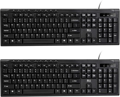 Rii RK907 Ultra-Slim Compact USB Wired Keyboard for Mac and PC,Windows 10/8 / 7 / Vista/XP (Black) (2PCS)