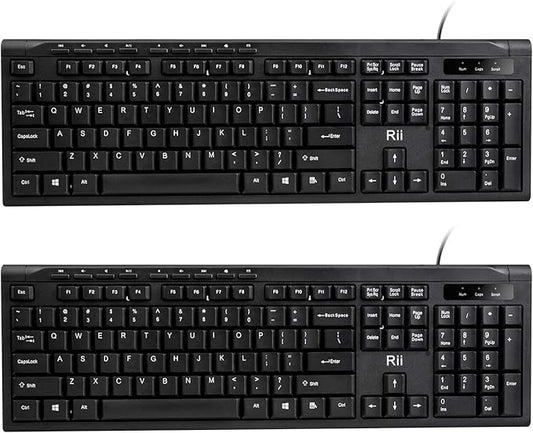 Rii RK907 Ultra-Slim Compact USB Wired Keyboard for Mac and PC,Windows 10/8 / 7 / Vista/XP (Black)(2PCS)