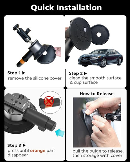 3" Suction Cup Mount Kit for Action Cams/Phone/360 Camera/DSLR Comes with Adapter for GoPro, Phone Clip, 3.84" Universal Magic Arm