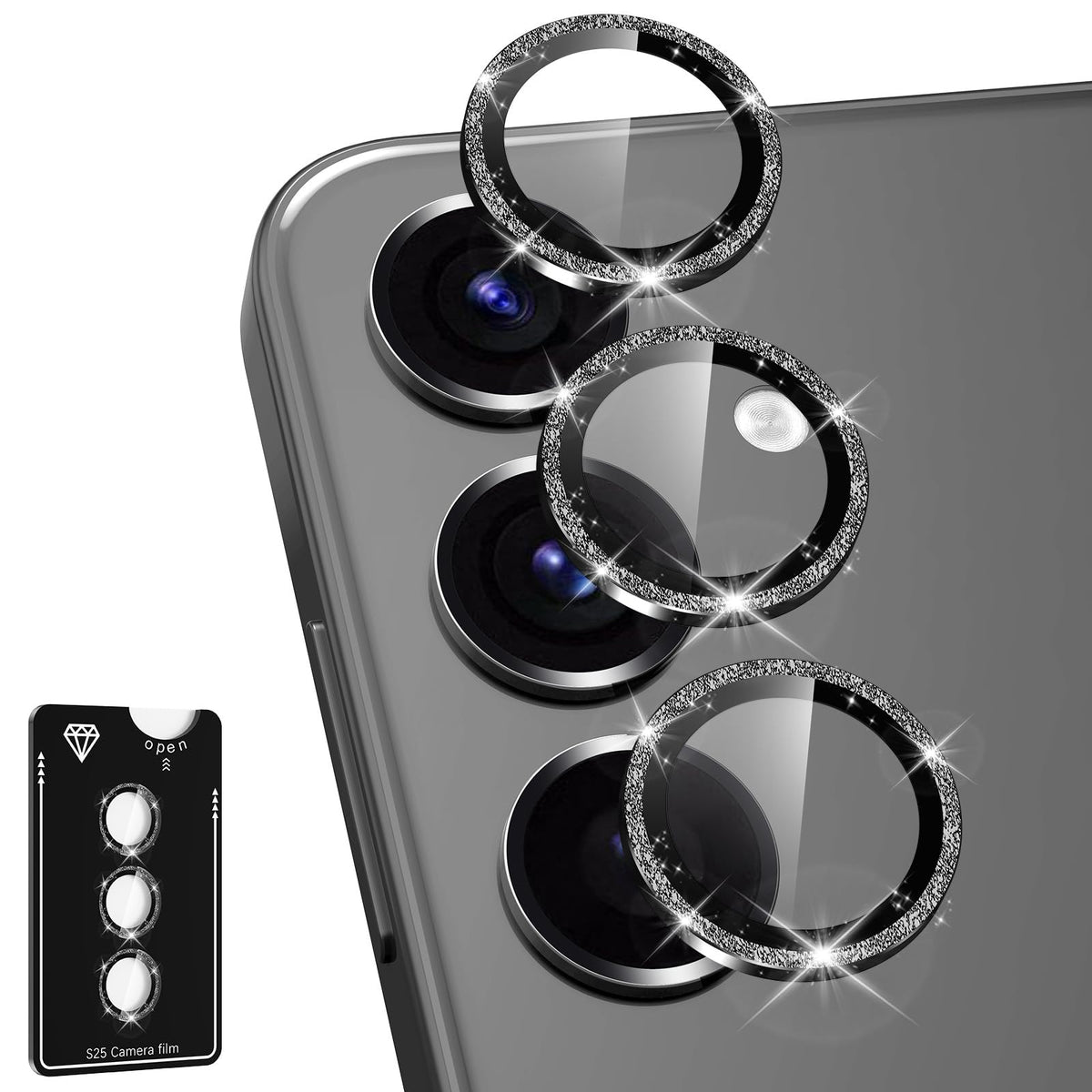 Avocase for Samsung Galaxy A36/A56 Camera Lens Protector, Individual Metal Ring Tempered Glass Lens Cover, [Strong Adsorption] Scratch Resistant Ultra-Thin HD Clear Lens Cover, 1 Set-Black