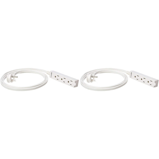 Amazon Basics 3-Prong Indoor Rectangle Extension Cord Power Strip, Flat Plug, Space-Saving, Grounded, 13 Amps, 1625 Watts, 125 VAC, 6 ft, White, 2-Pack