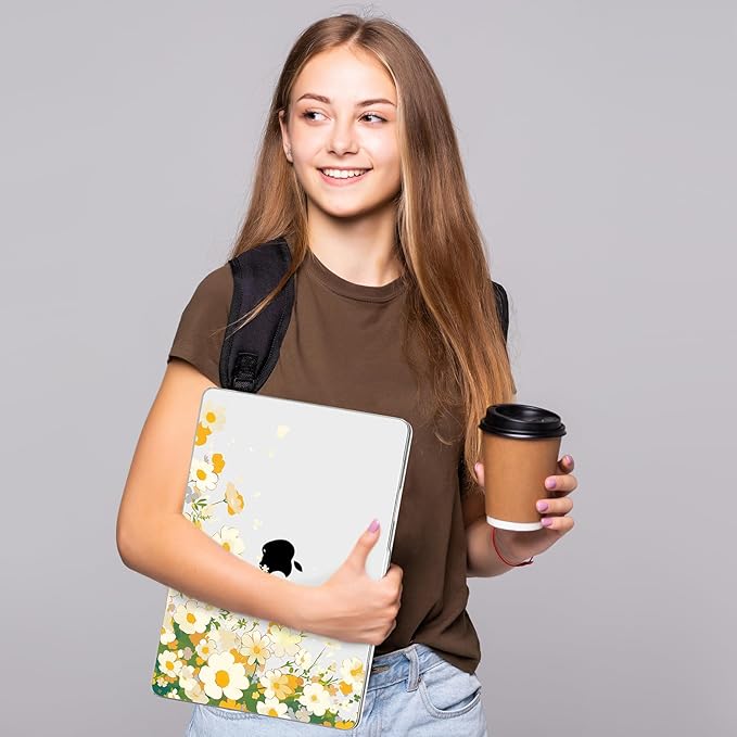 Compatible with MacBook Air 13.6 inch Case, M4 A3240/M3 A3113/M2 A2681 (Released 2025 to 2022), Hard Shell, Keyboard Cover, Screen Protector, Webcam Cover & Type-C Adapter, Scatter Daisies
