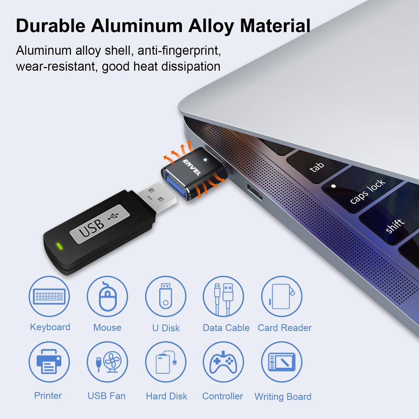 ENVEL 𝟒𝐏𝐚𝐜𝐤 𝐔𝐩𝐠𝐫𝐚𝐝𝐞𝐝 USB C to USB Adapter, 10 Gbps Type-C Male to USB3 Female OTG Converter, Compatible with Apple iWatch iPhone 17 16 15 Galaxy S24 iPad Air 4 5 Mini 6