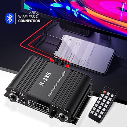 Facmogu S-288 4 CH Bluetooth 5.0 Home Audio Amplifier, RMS 45Wx4, Max 600W HiFi Stereo Power Amplifier USB, SD, FM Class D Speaker Amp for Home Theater Karaoke, with Power Adapter & Remote Control