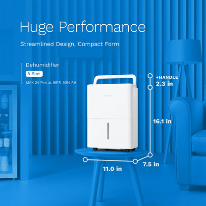 hOmeLabs Dehumidifier 1,800 Sq Ft 8 Pint (MAX 24 Pint at 95°F, 90% RH)