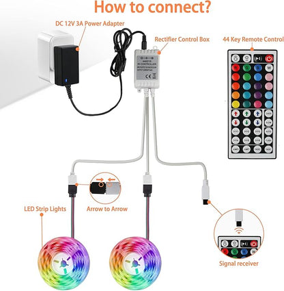 Yiliaw 44 Keys IR Remote Controller Kit - Includes Wireless Rectifier Control Box and DC 12V 3A Power Supply Adapter - Replacement Control for SMD 5050 3528 2835 RGB LED Strip Lights