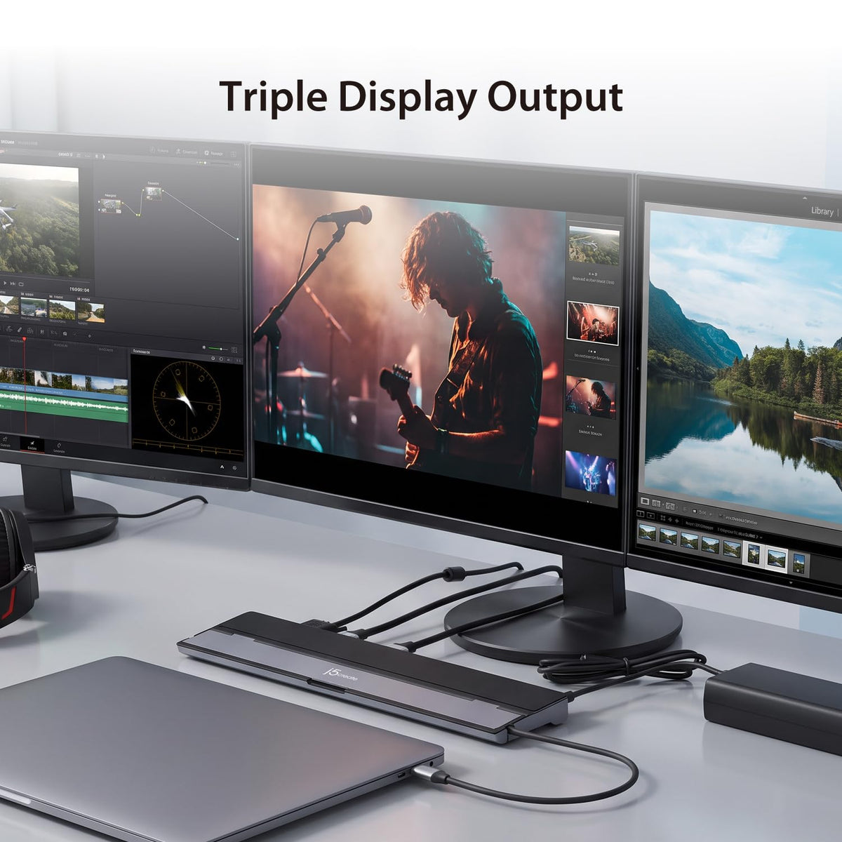 j5create USB-C Docking Station for up to 3 Displays with 100W PD Charger