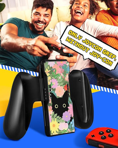 Lotadilo Joy-Con Grip for Nintendo Switch/Switch Oled - JoyCon Comfort Hand Grips Controller for Women Girls Teen Boys Cute Cartoon Design, Cat Flower