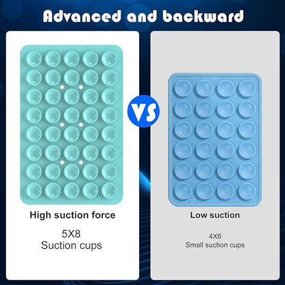 2PACK Silicone Double Sided Suction Phone Case Mount, Detachable Hands Free & Strong Grip Holder for Selfies & Videos, Compatible iPhone Android (Sky Blue, 2Pack 40 Suction Cups)
