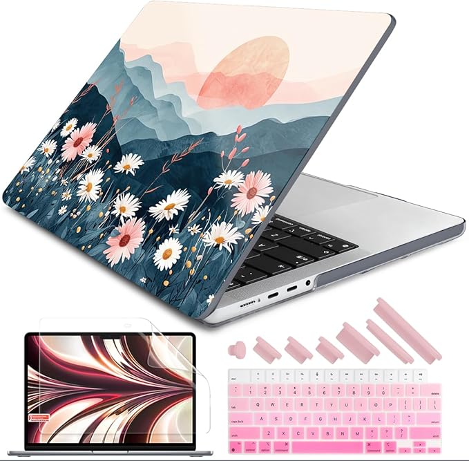 DONGKE for M4 MacBook Pro 16 Inch Case 2024 2023 2021 A3403 A3186 M3 A2991 M2 A2780 M1 A2485 Pro/Max Chip, Plastic Hard Shell Case & Keyboard Cover for Mac Pro 16 with Touch ID, Sun & Daisies
