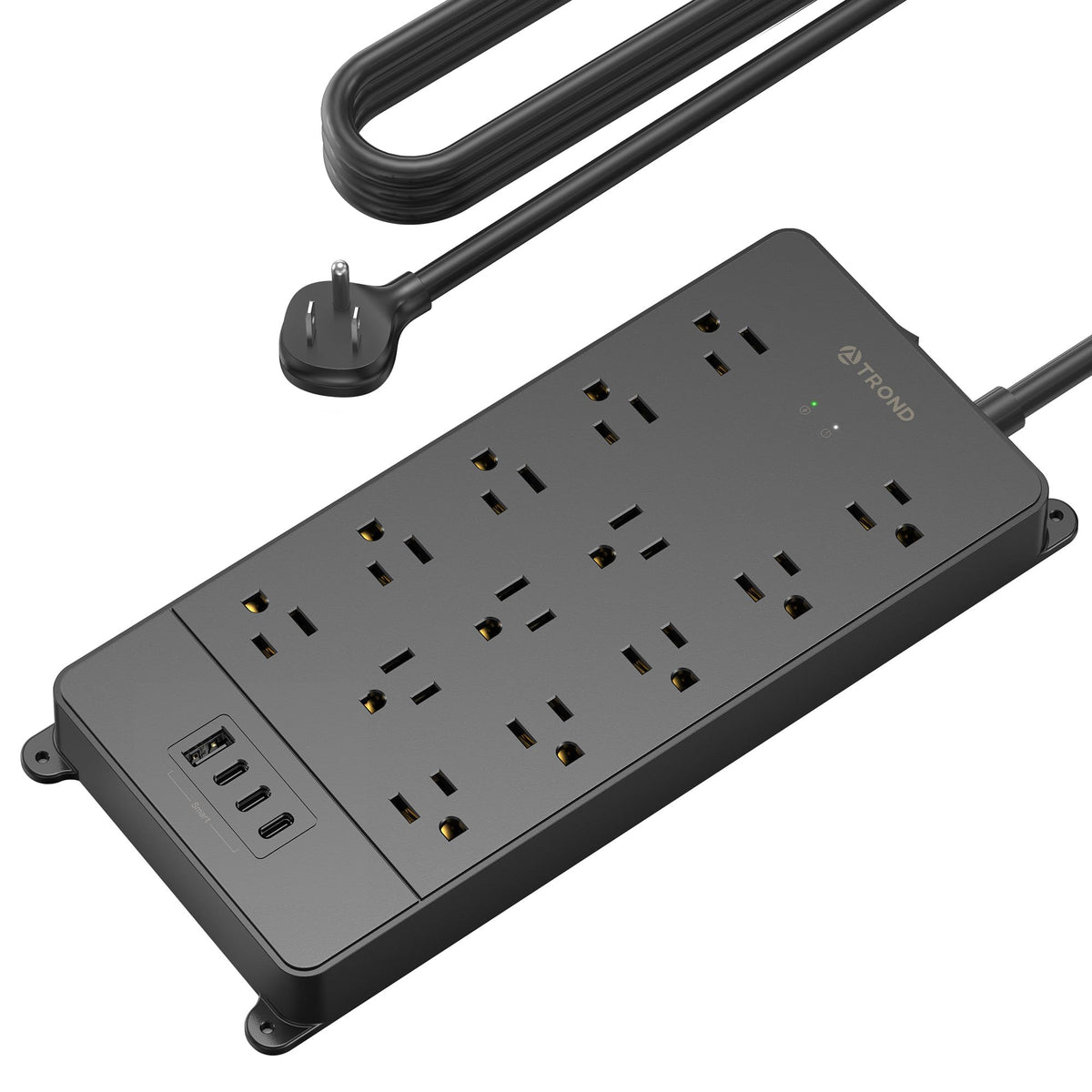 TROND Power Strip Surge Protector 10ft Cord, 4000J, 4 USB, ETL Listed,Black
