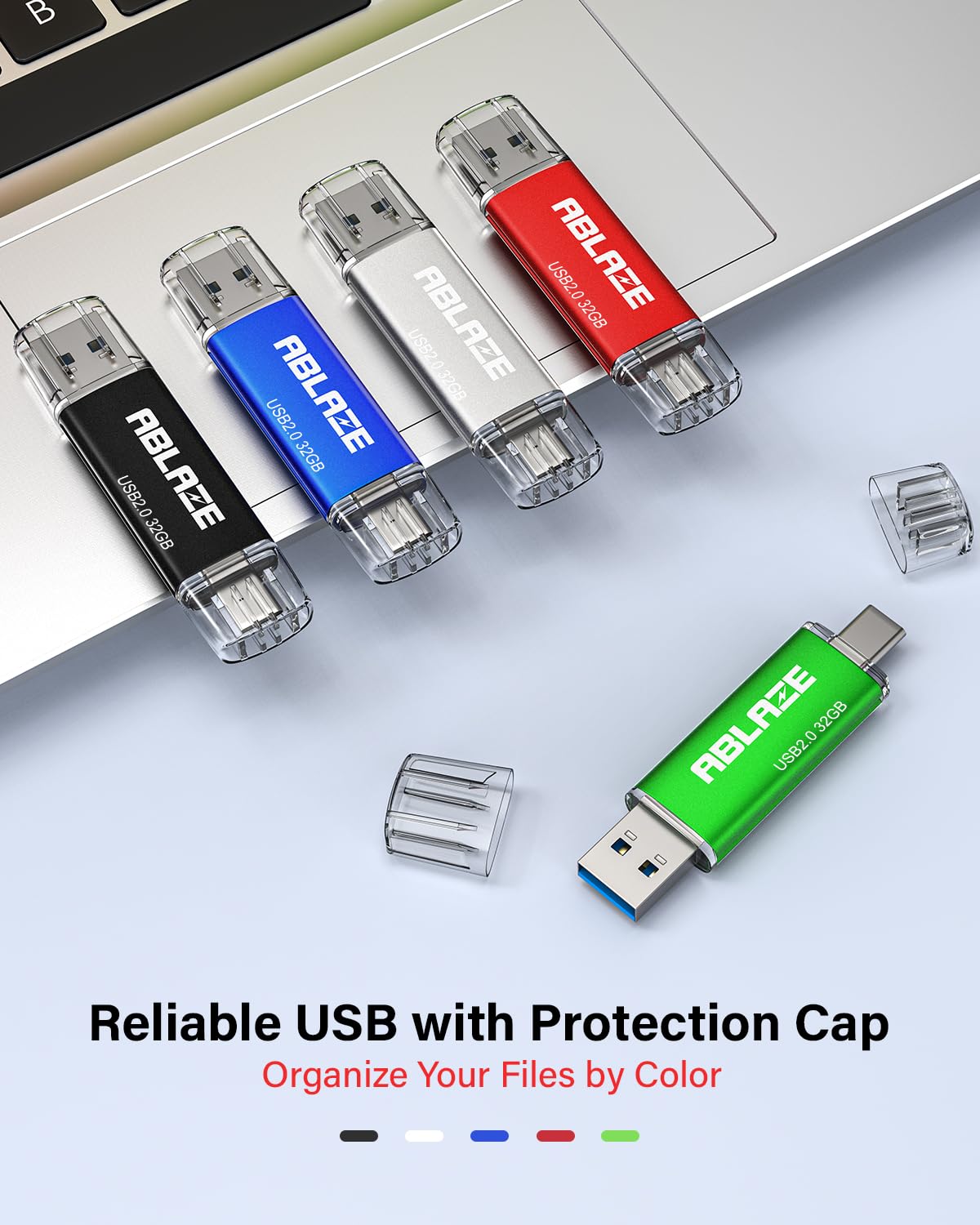 ABLAZE Type C Flash Drive 32GB 10 Pack, Dual USB 2.0+USB C Thumb Drives