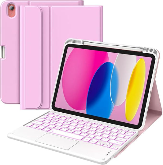 MoKo Touch Keyboard Case for iPad (A16) 11th/10th Gen,Nosegay Pink