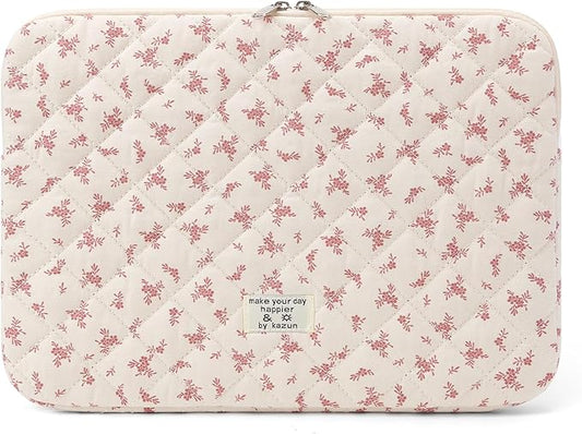Puffy Laptop Sleeve 13-15.6 Inch Cute Quilted Laptop Protective Case Padded Floral Computer Sleeve for MacBook (A-Pink, 13 Inch)