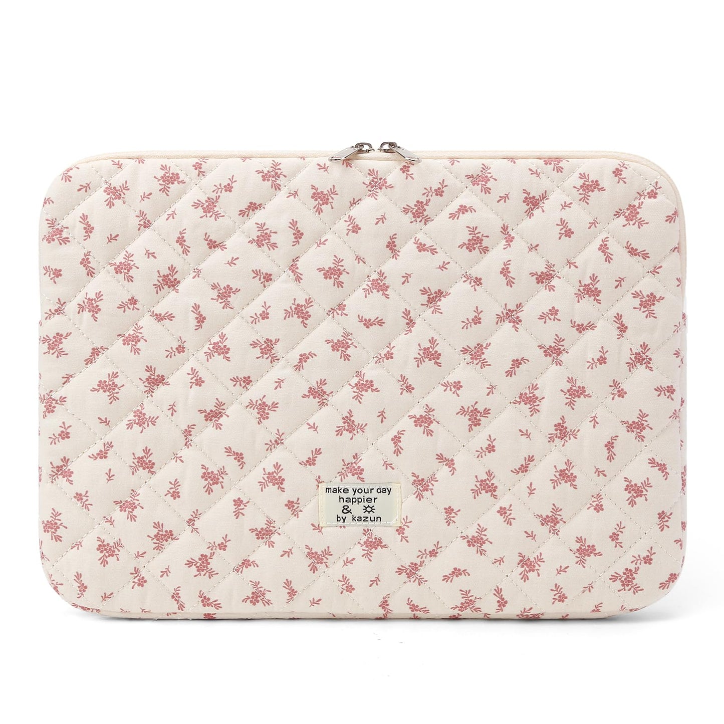 Puffy Laptop Sleeve 13 Inch Cute Quilted Laptop Protective Case Padded Floral Computer Sleeve for MacBook (A-Pink, 13 Inch)