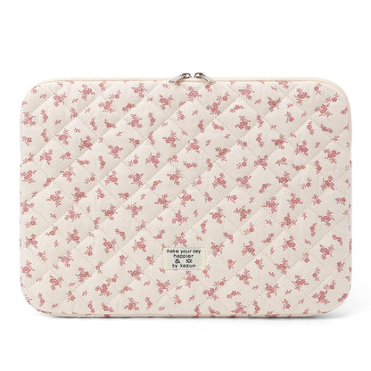 Puffy Laptop Sleeve 13 Inch Cute Quilted Laptop Protective Case Padded Floral Computer Sleeve for MacBook (A-Pink, 13 Inch)