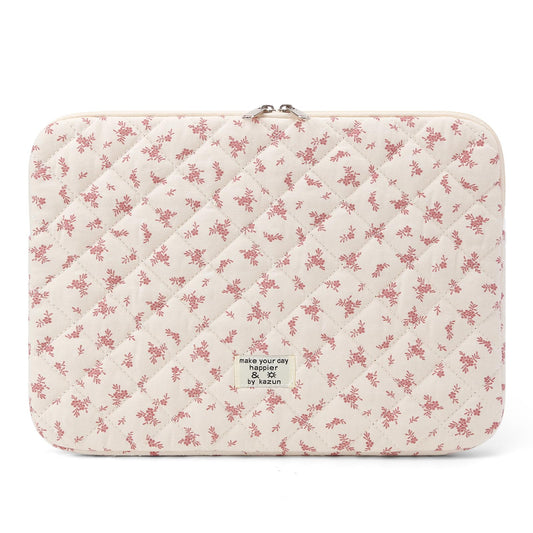 Puffy Laptop Sleeve 13-15.6 Inch Cute Quilted Laptop Protective Case Padded Floral Computer Sleeve for MacBook (A-Dark Pink, 15 Inch)