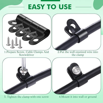 Hicarer 50 Pack R-Type Cable Clip Wire Clamp, Nylon Screw Mounting Cord Fastener Clips with 50 Pack Screws for Wire Management (Black, 1/4inch)