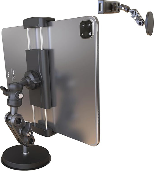 VasSmtCPH Universal Magnetic Tablet Holder 360°Adjustable 7.7" Aluminum Heavy Duty Arm 3.5" Magnetic Base for Fridge Whiteboard Gym Warehouse Kitchen Fits 4-13" Tablets, Phones