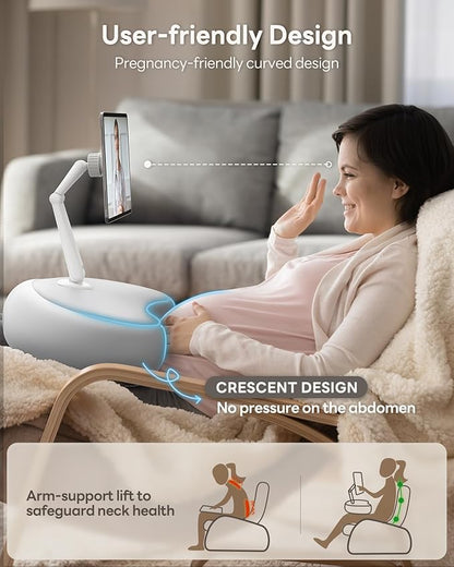 SAIJI Kindle Pillow Stand - Magnetic iPad Stand Compatible with Kindle, Tablet, iPad, iPhone, 360° Tablet Holder for Bed with Ergonomic Pillow and Dual-Jointed Arm, 2 Free Magnetic Sheets (Gray)